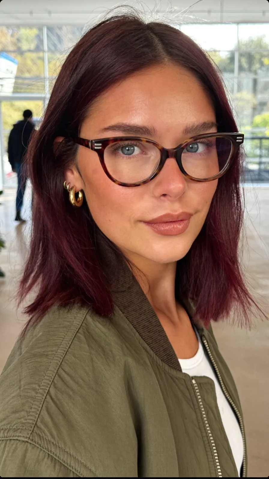 Sleek Shoulder-Length Deep Burgundy Blunt Cut with Center Part