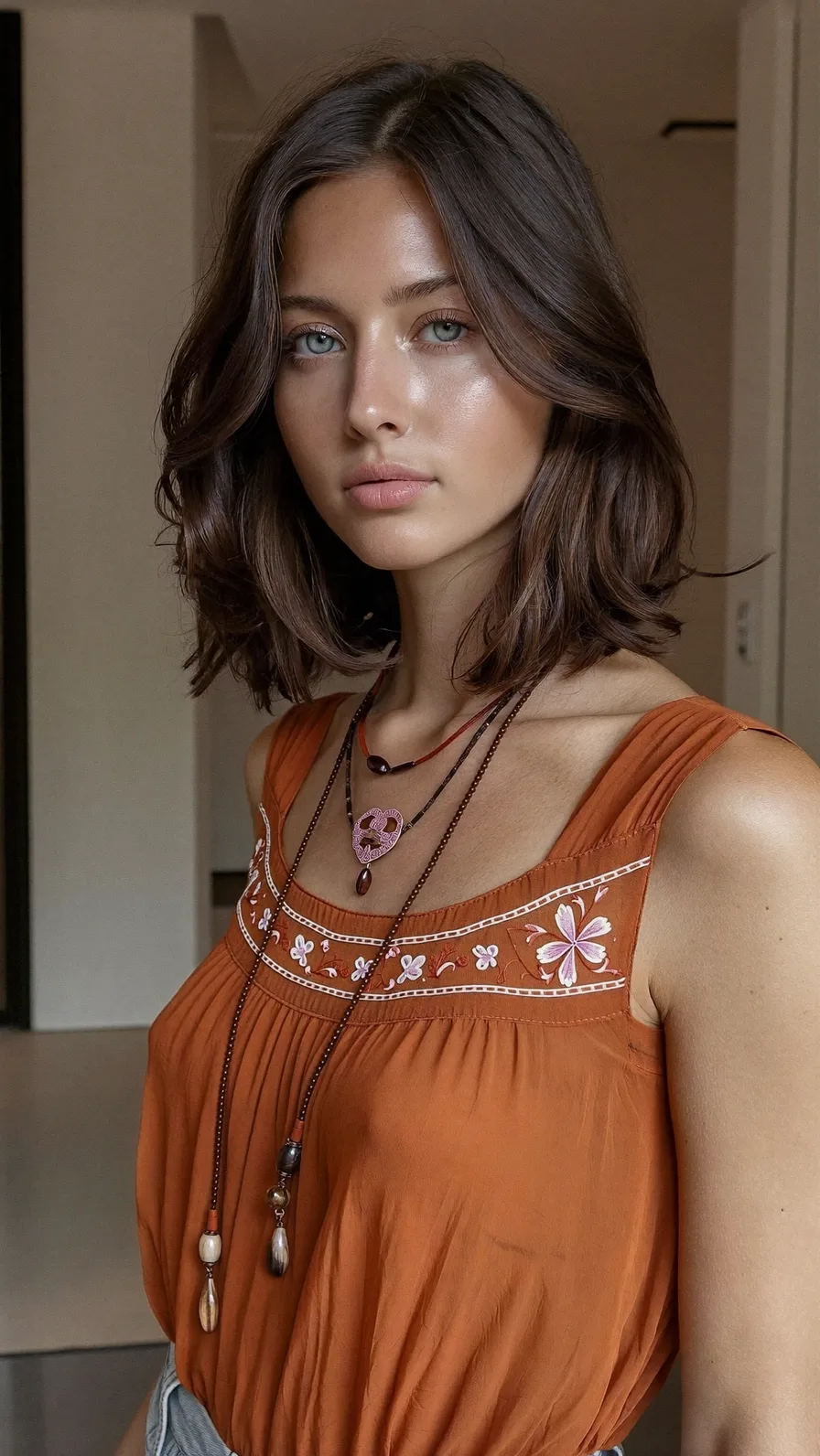 Soft Shoulder-Length Layers with Classic Center Part Style