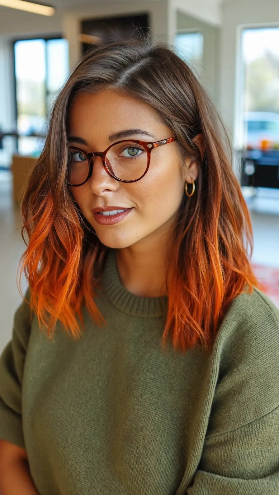 Modern Lob with Textured Wavy Ombre and Vibrant Ends
