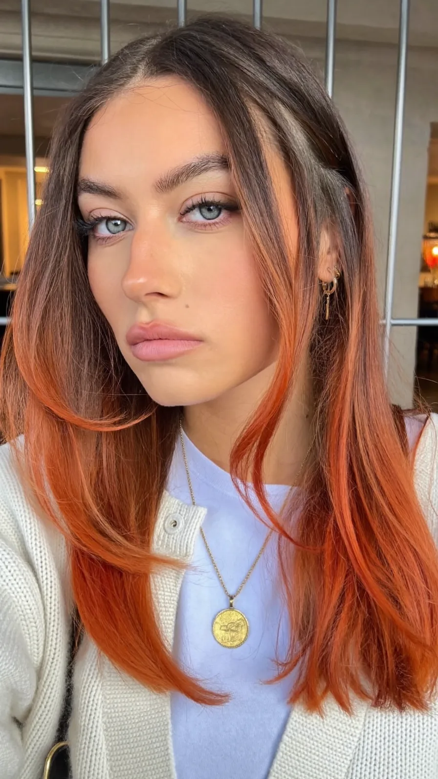 Shoulder-Length Copper Ombre with Long Flowing Layers