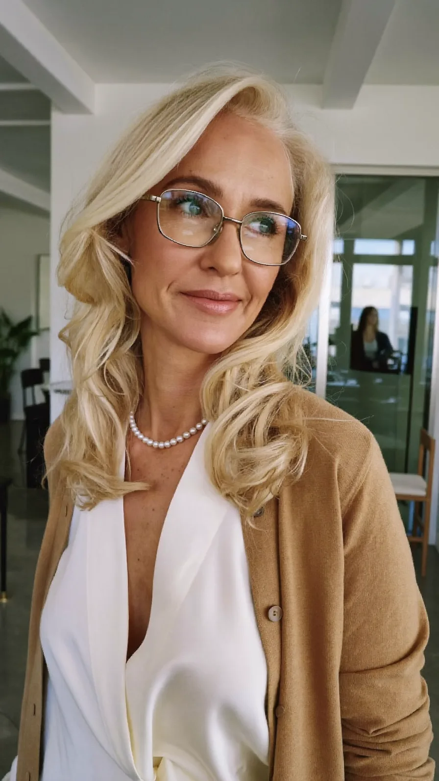 Elegant Shoulder-Length Platinum Blonde Layered Hairstyle