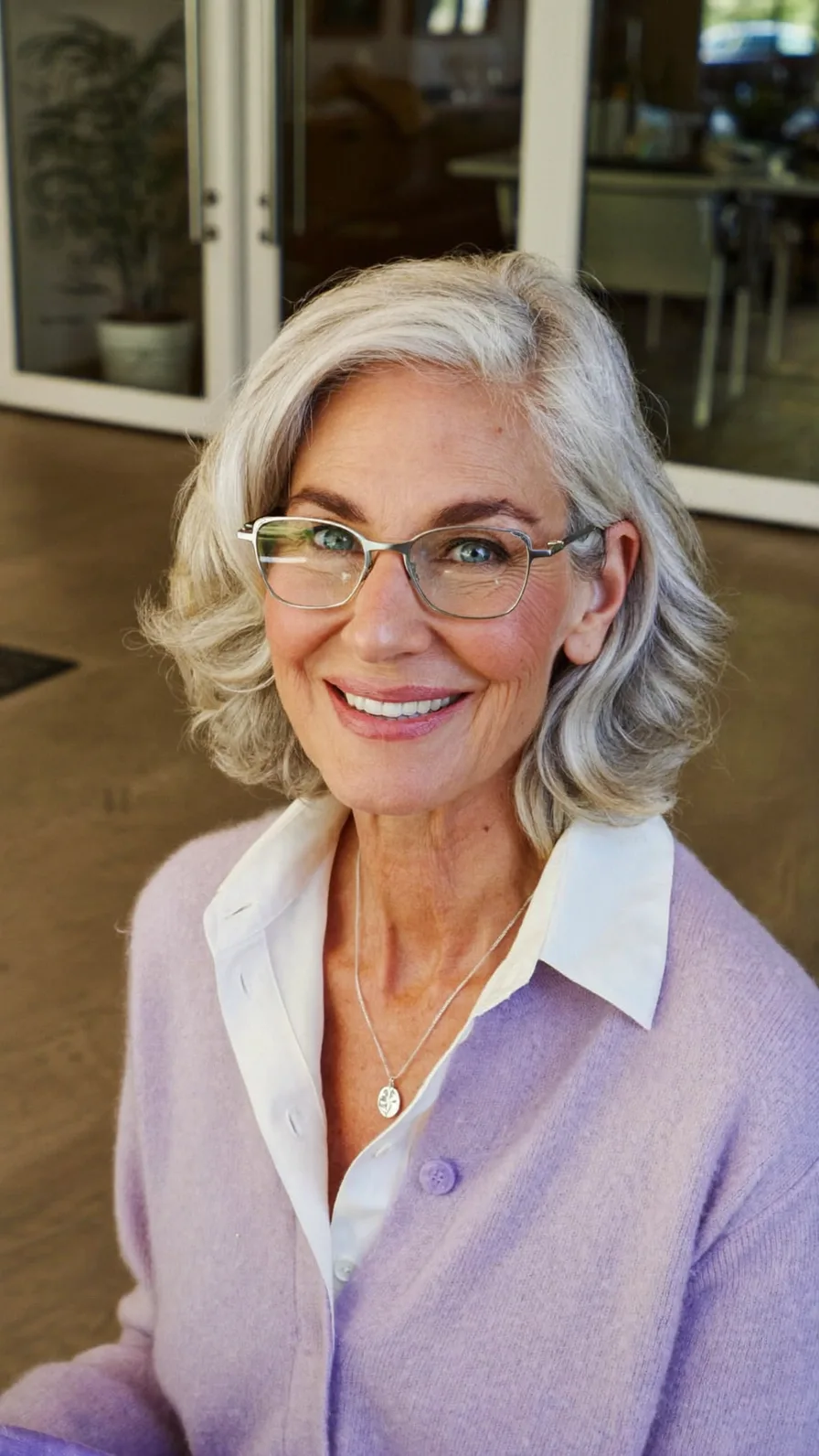 Soft Silver Bob with Rounded Ends and Side-Swept Bangs