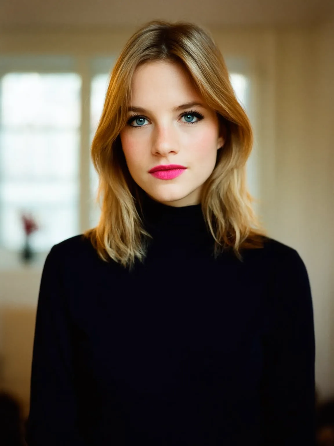 Honey Blonde Balayage Wavy Layers with Center-Parted Long Bangs