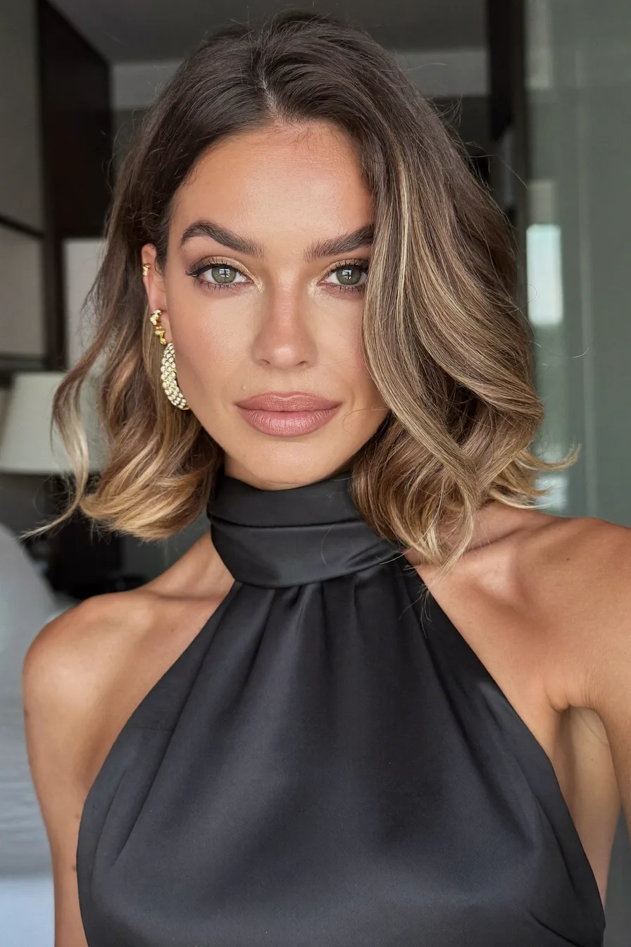 Modern Layered Lob with Subtle Balayage Highlights