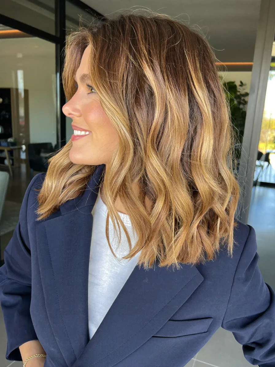 Modern Shoulder-Length Hair with Honey Blonde Balayage Layers