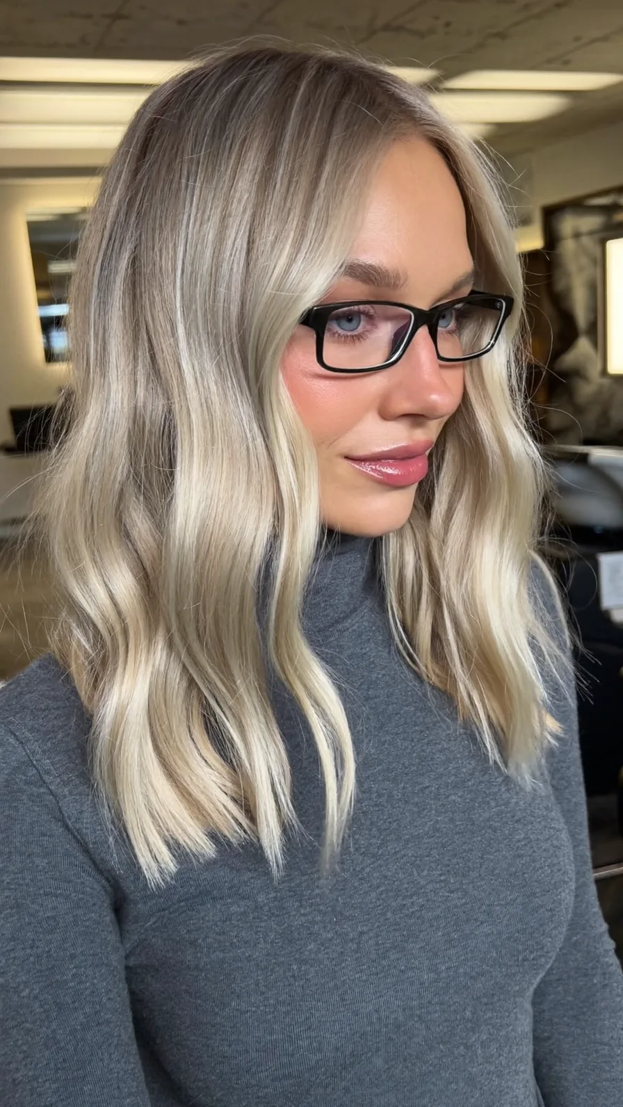 Modern Shoulder-Length Ash Blonde Long Layered Hairstyle