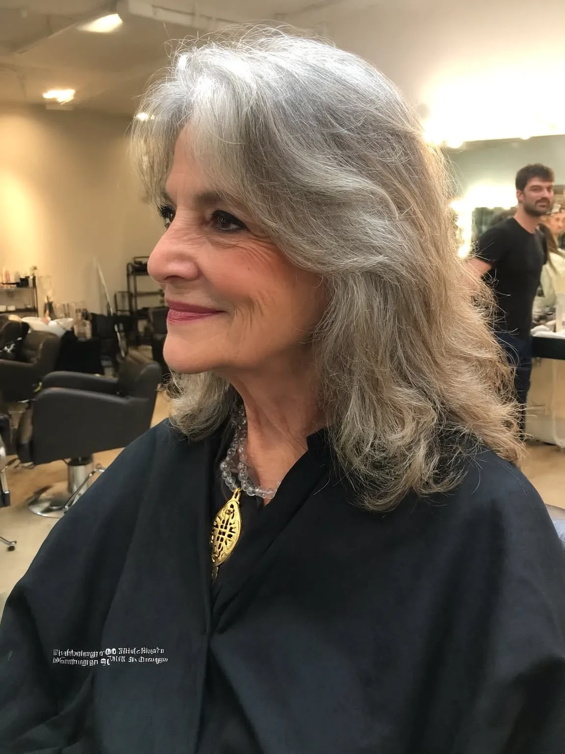 Silver Frost Wavy Layers with Side-Swept Bangs