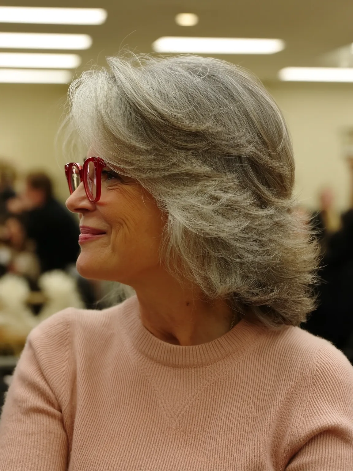 Silver Frost Voluminous Layers with Side Bangs
