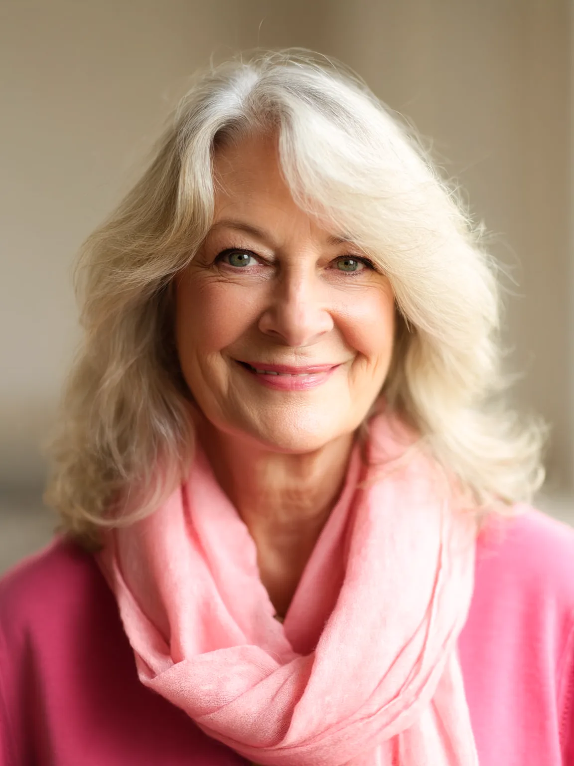 Pearl White Wavy Layers with Side-Swept Bangs
