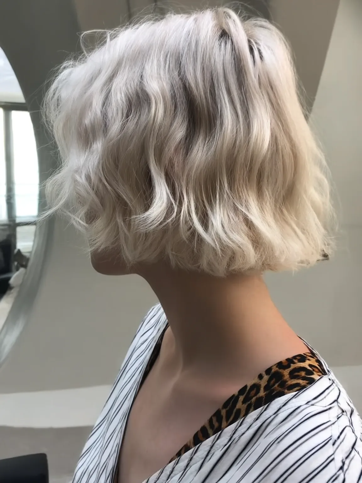 Chin-Length Wavy Platinum Blonde Bob