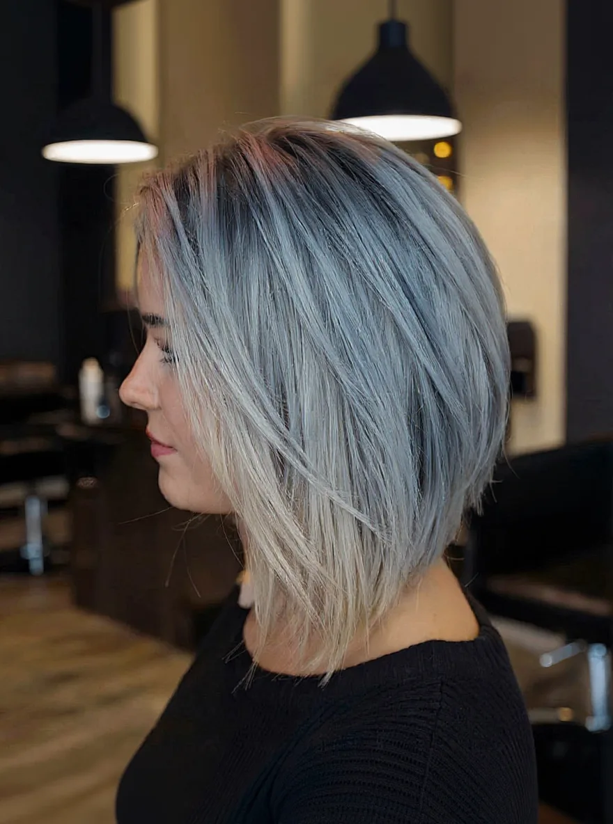 Sleek Straight Silver Frost Chin-Length Bob