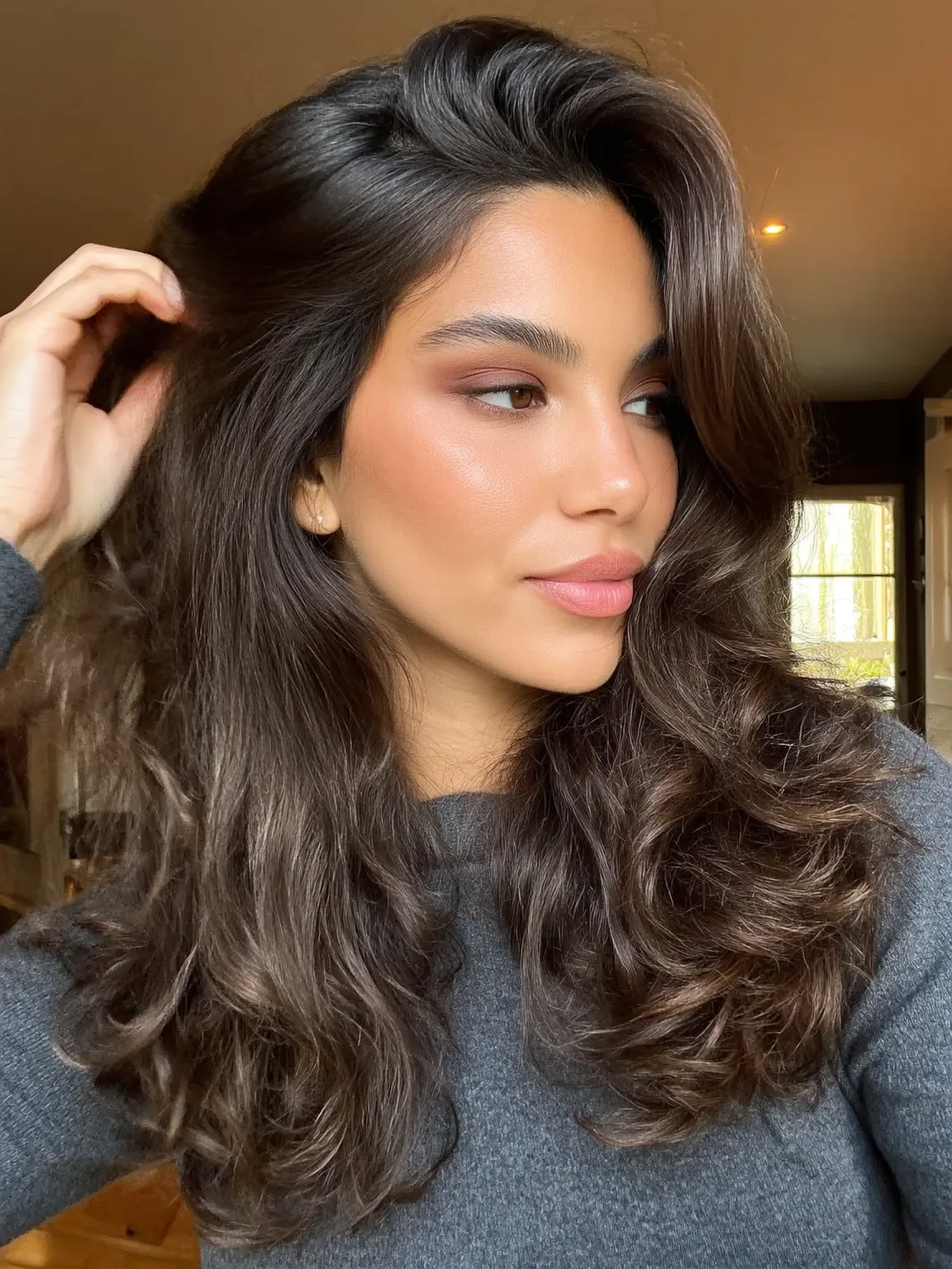 Chocolate Brown Voluminous Wavy Layered Cut