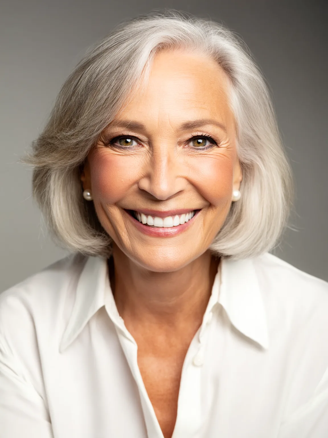 Classic Silver Frost Bob with Flowing Side-Swept Bangs