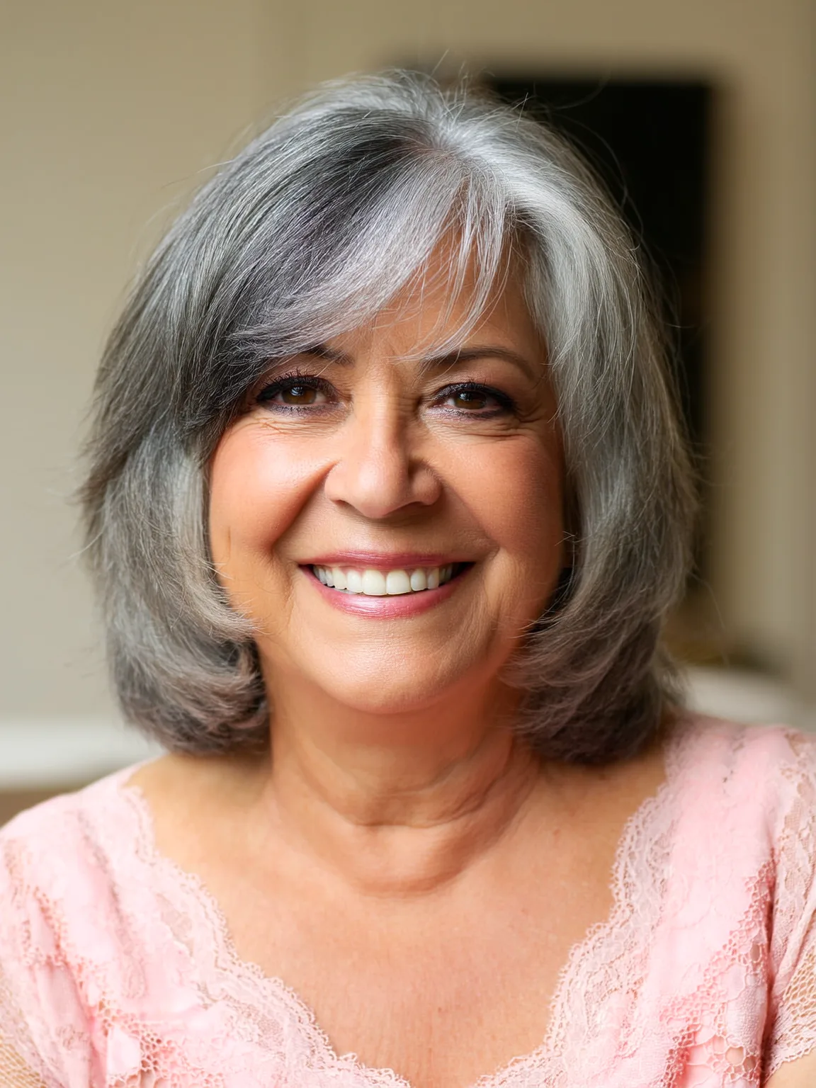 Chin-Length Bob with Silver Frost and Side-Swept Bangs