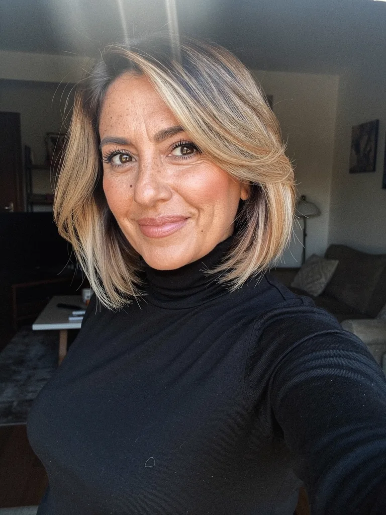 Medium-Length Wavy Honey Blonde Balayage Bob