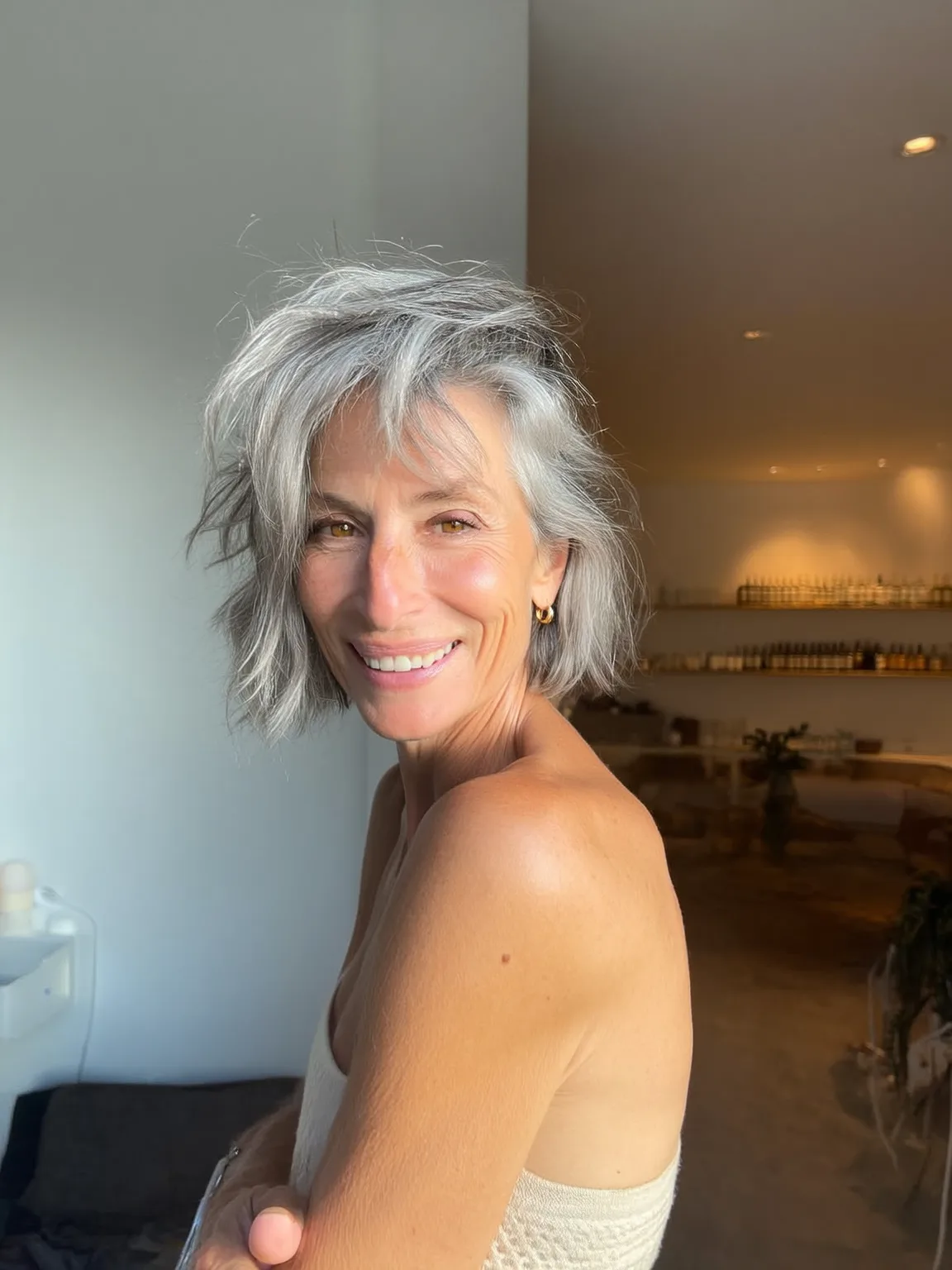 Wavy Silver Frost Bob for Diamond Face Shapes