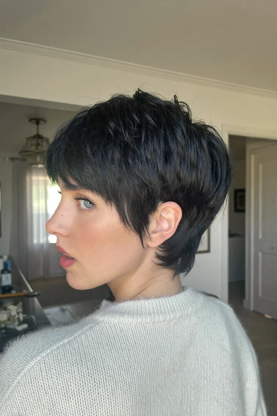 Textured Pixie Cut with Effortless Side-Swept Bangs for Short Hair
