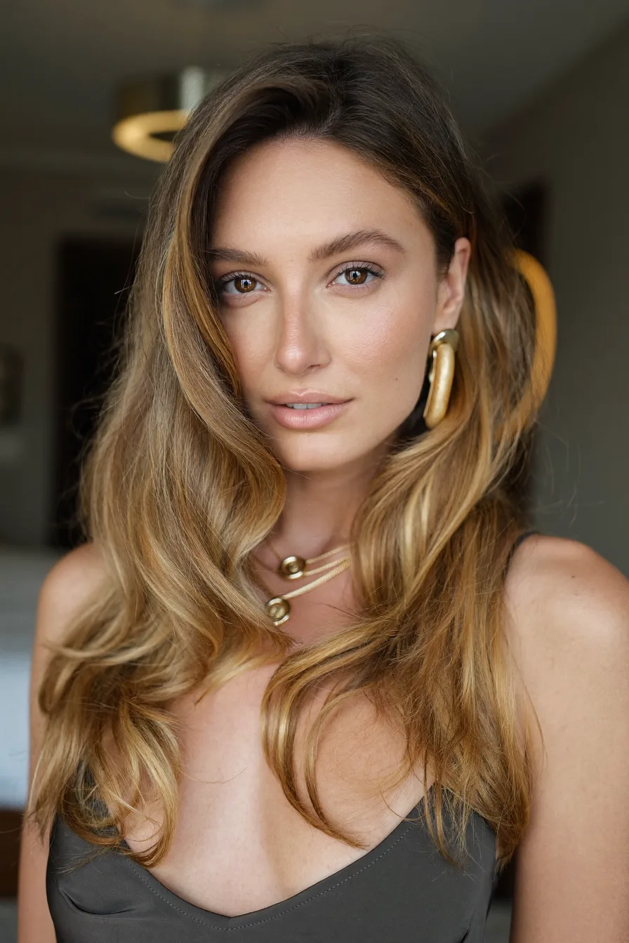Elegant Loose Waves with Soft Side-Swept Bangs for Long Hair