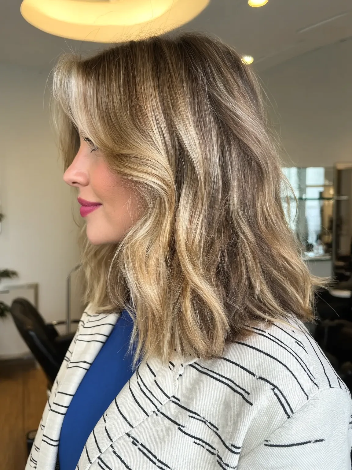 Voluminous Wavy Honey Blonde Balayage Lob