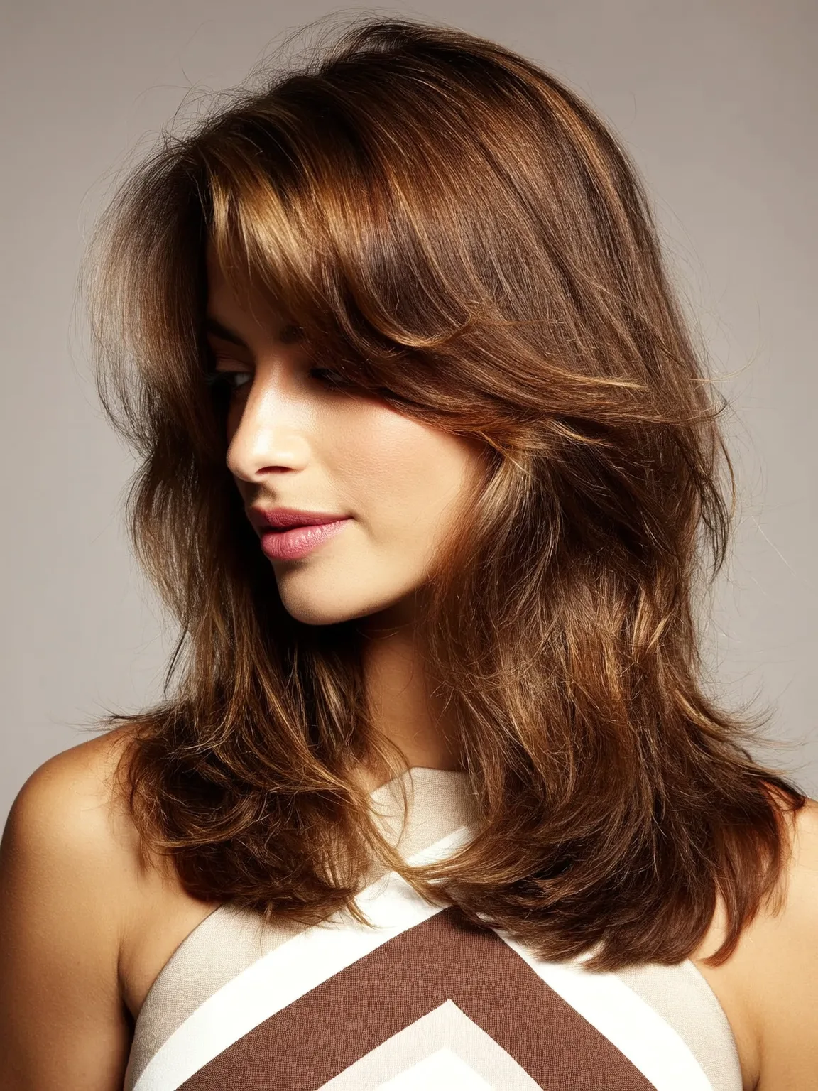 Voluminous Wavy Layers in Warm Caramel Brown