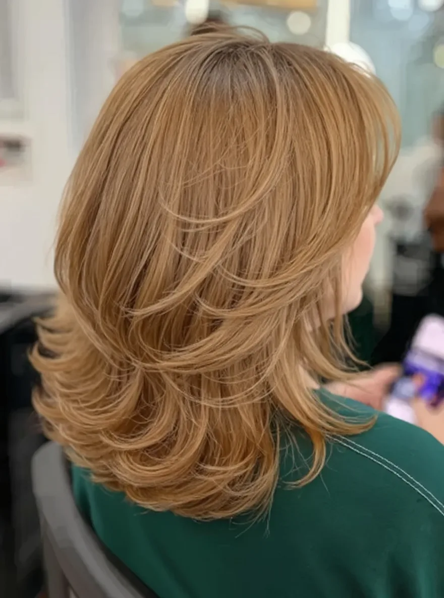 Medium Layered Cut with Honey Blonde Flicked Ends