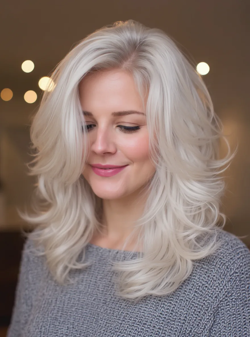 Layered Silver Frost Waves with Feathered Ends