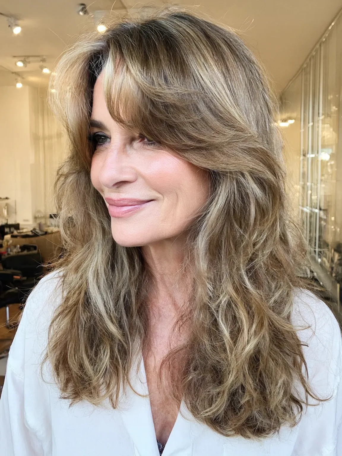 Long Voluminous Ash Bronde Wavy Layers with Highlights