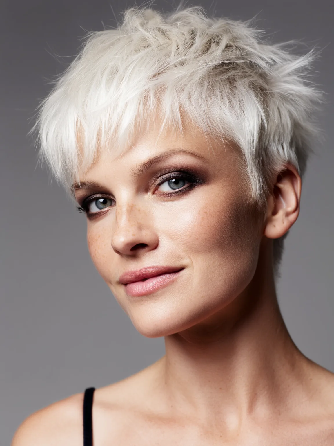 Platinum Silver Straight Pixie with Side-Swept Bangs