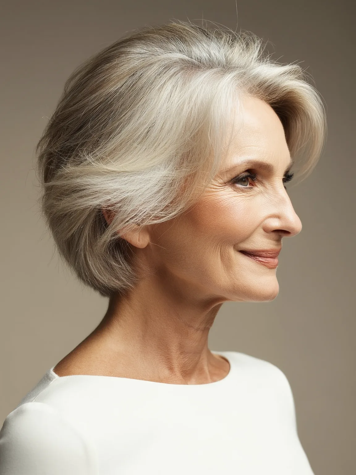 Chin-Length Silver Frost Straight Bob with Side Bangs