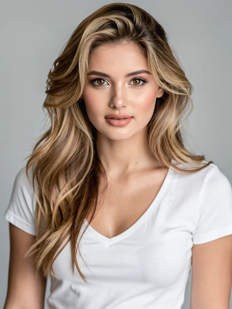Long Voluminous Wavy Honey Blonde Layers with Balayage