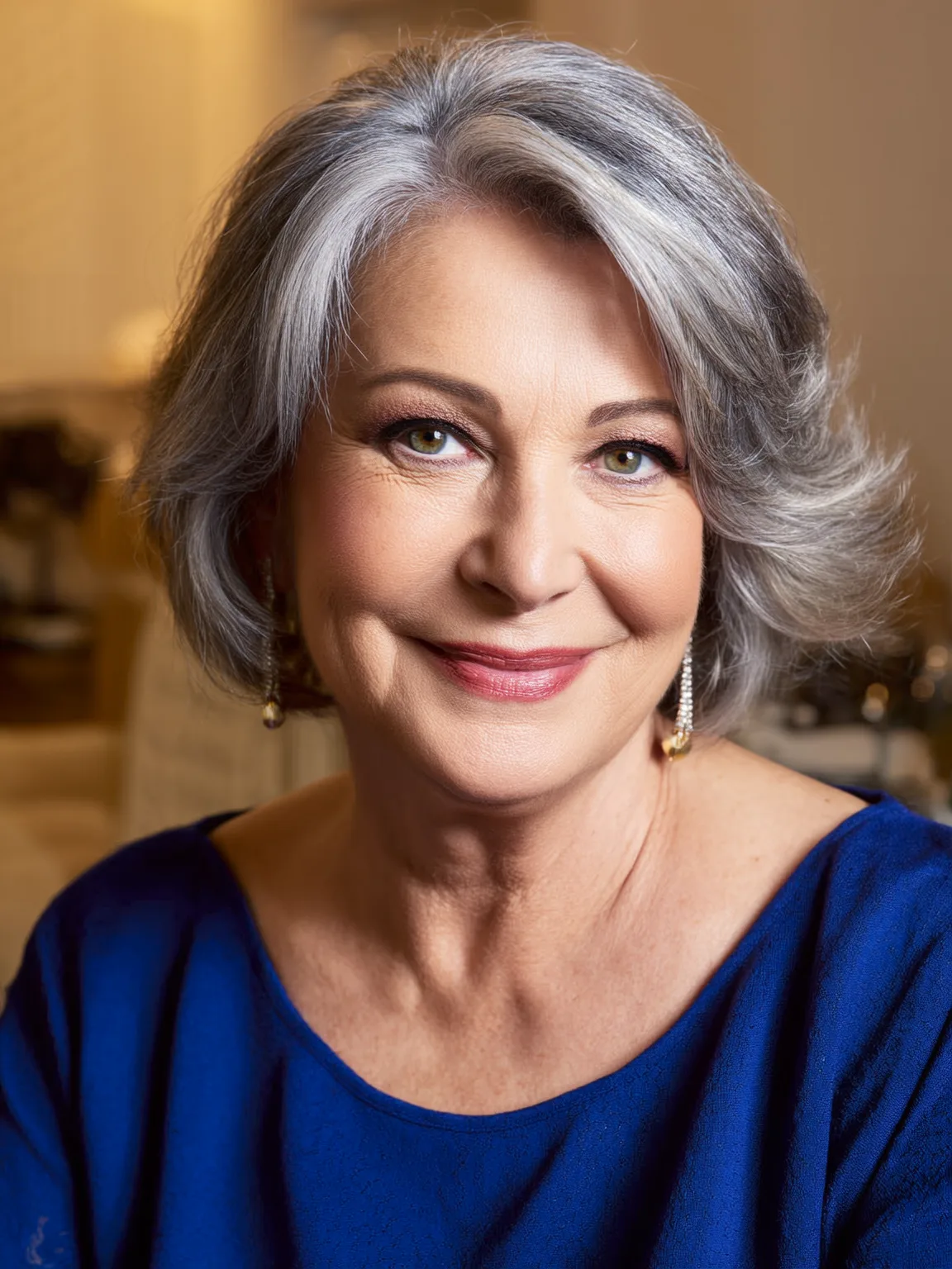 Chin-Length Bob with Natural Silver Frost Waves