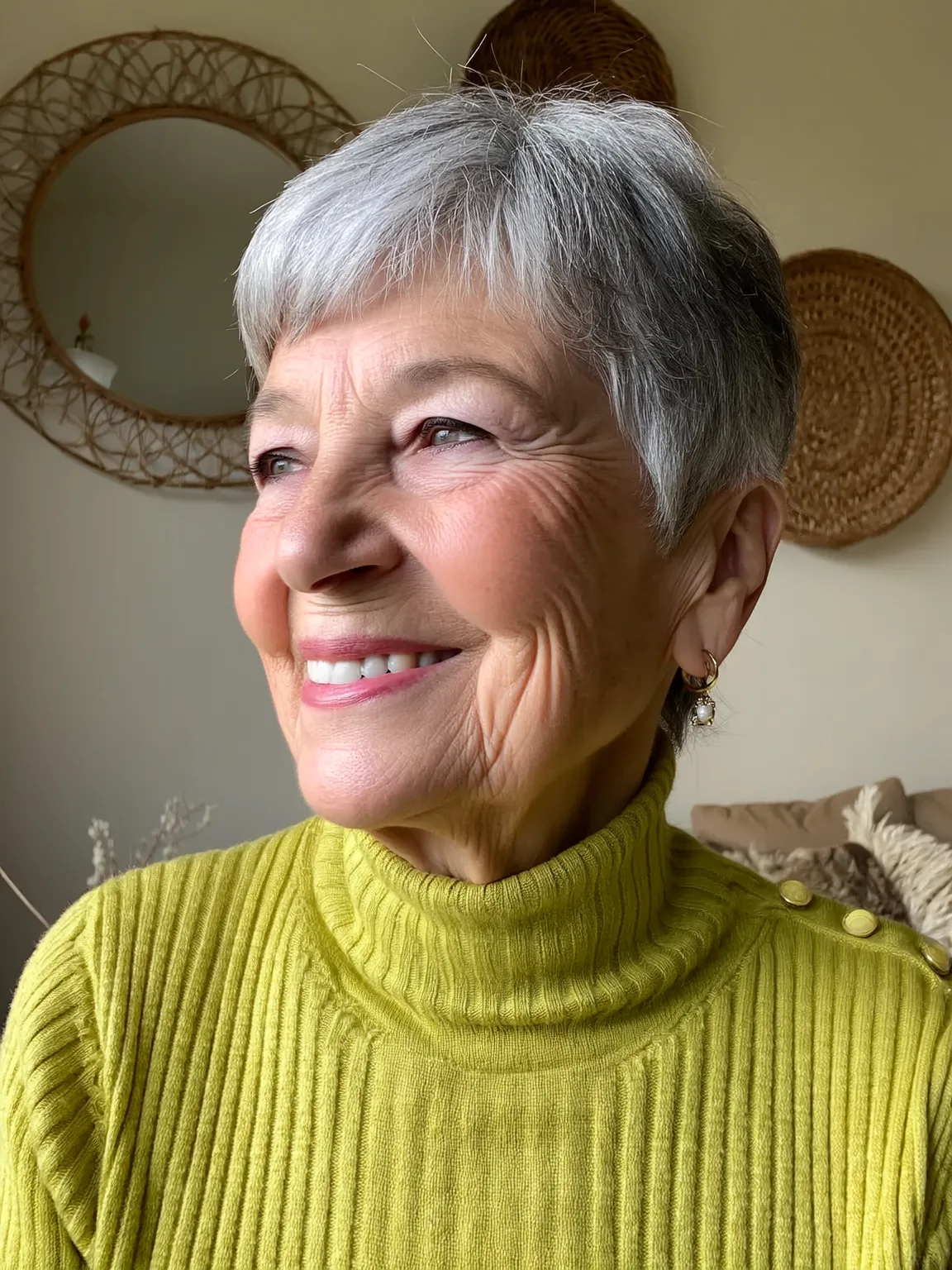 Classic Silver Frost Pixie with Side-Swept Bangs