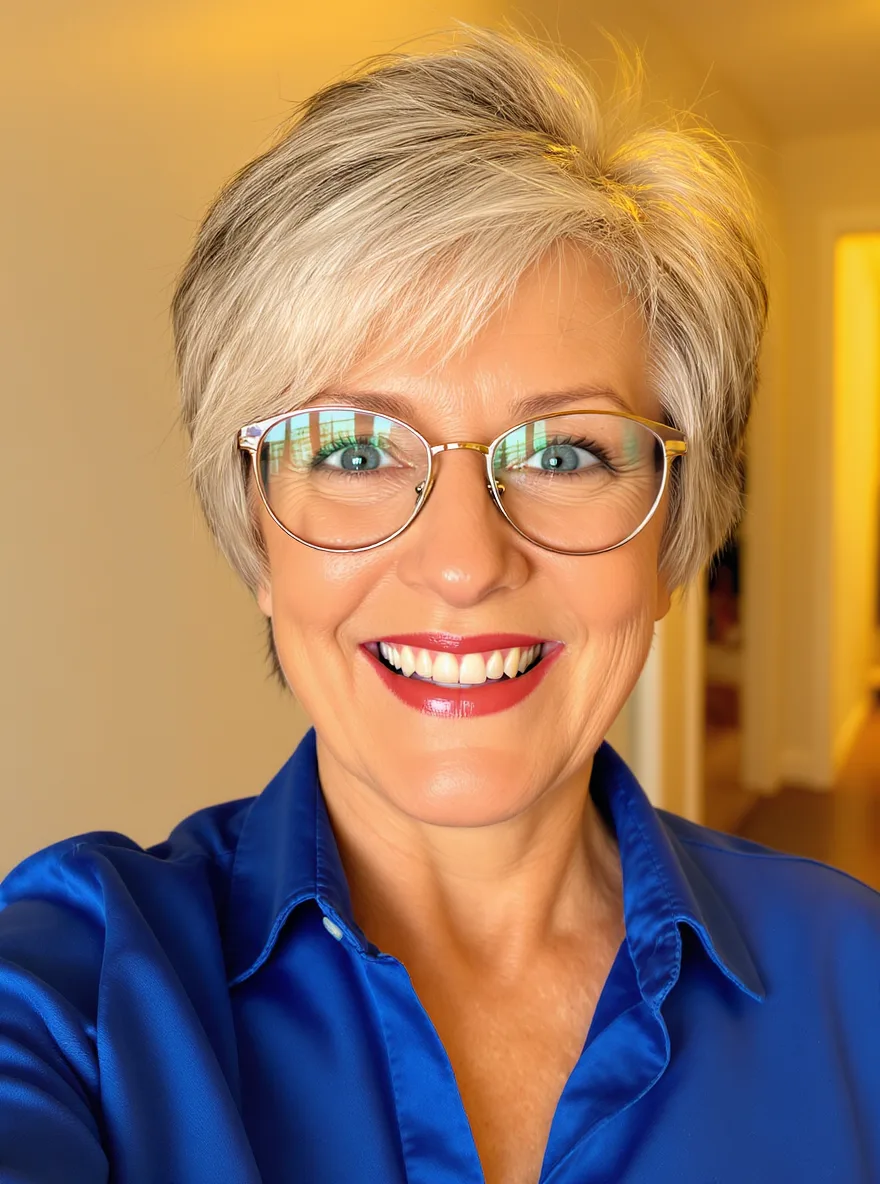 Short Silver Blonde Pixie with Grey Lowlights