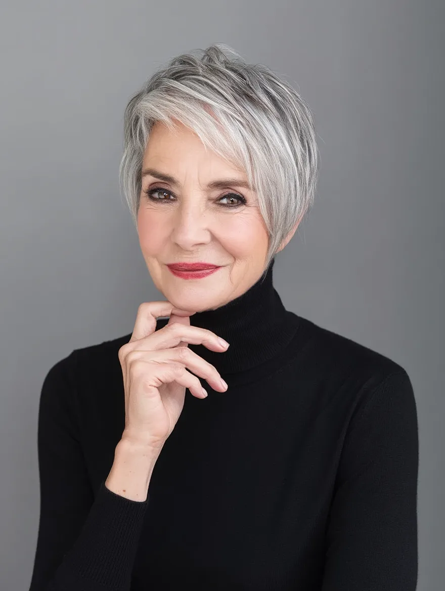 Classic Silver Pixie with Soft Side-Swept Bangs