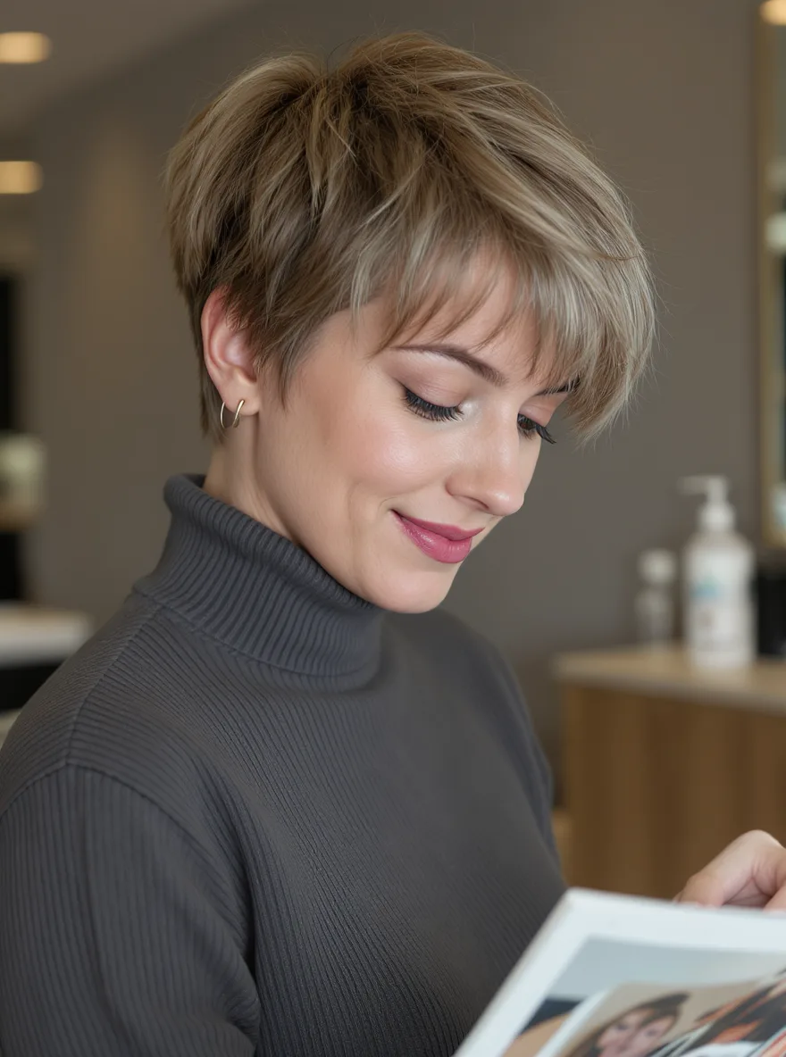 Modern Pixie with Ash Blonde and Lowlights
