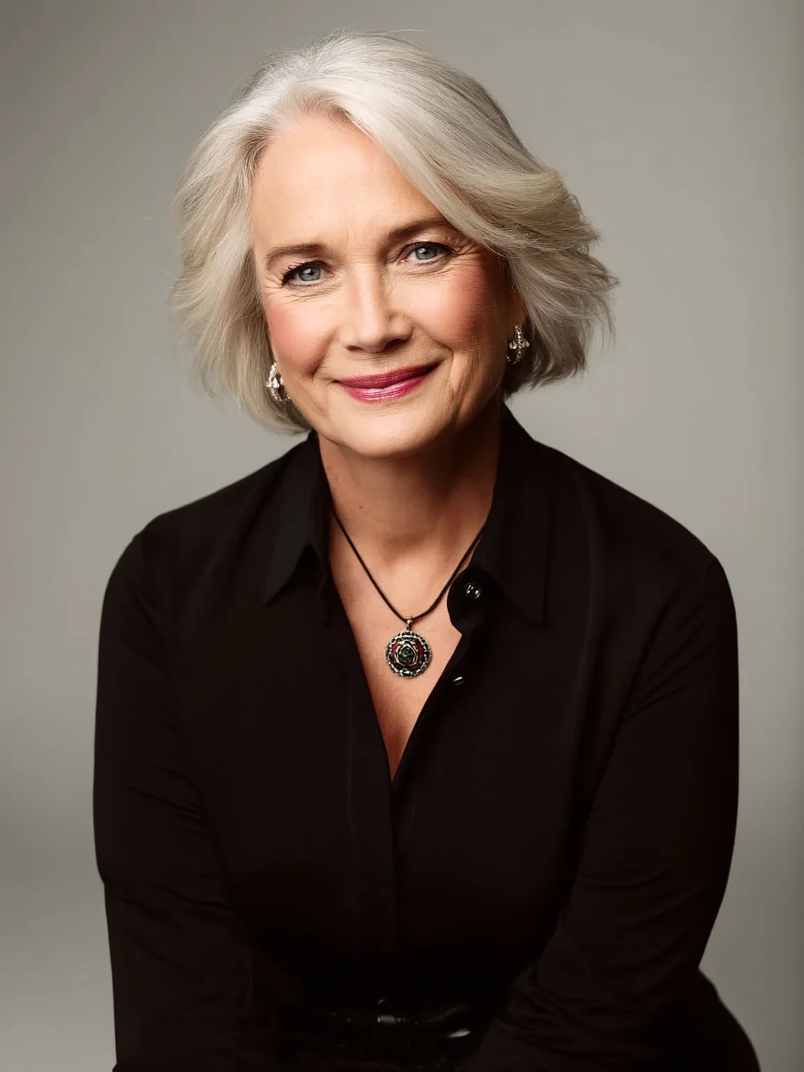 Classic Silver Bob with Flowing Side-Swept Layers