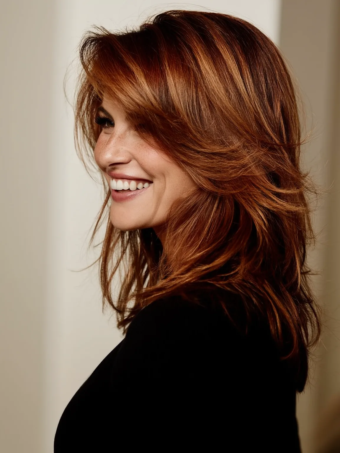 Medium Wavy Layers in Warm Copper Auburn