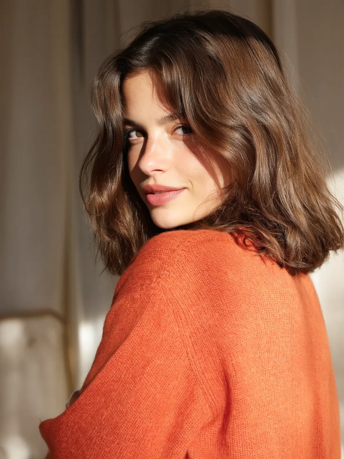 Classic Wavy Lob in Warm Chestnut Brown