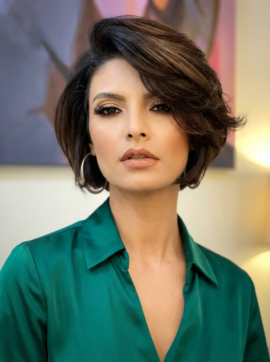 Voluminous Rich Chestnut Wavy Chin-Length Bob