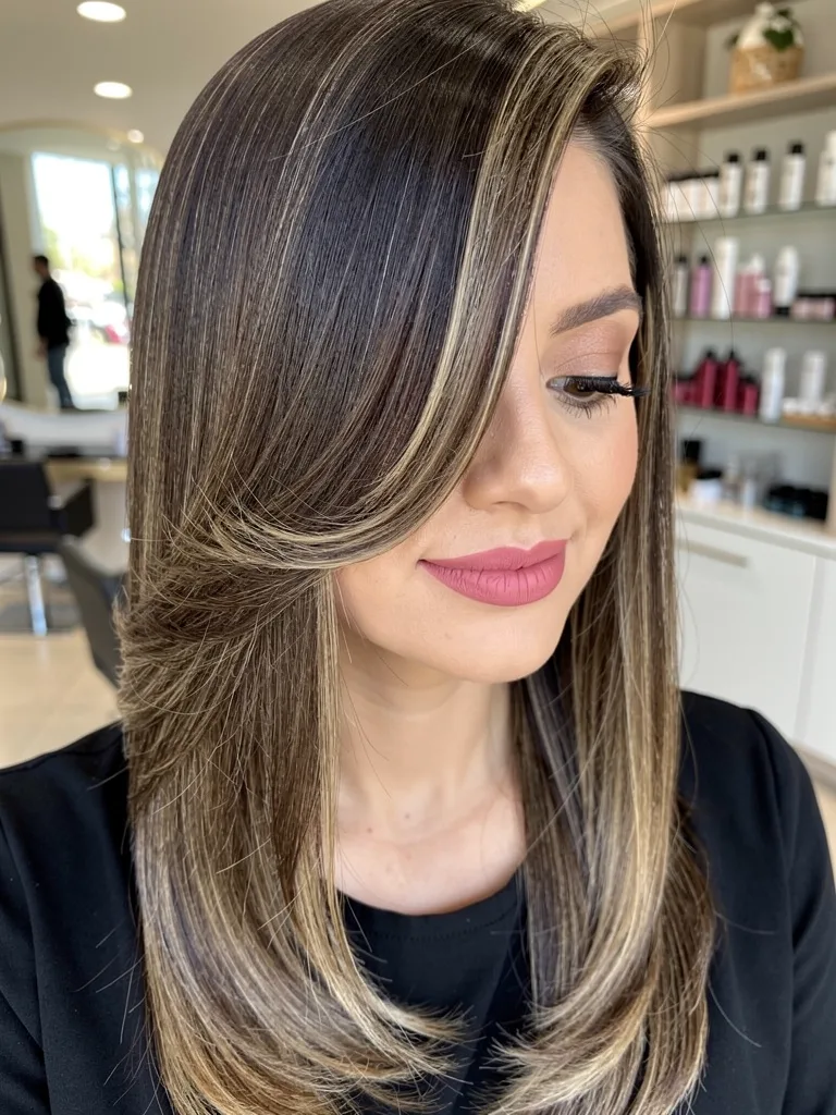 Long Straight Ash Bronde Layers with Subtle Highlights