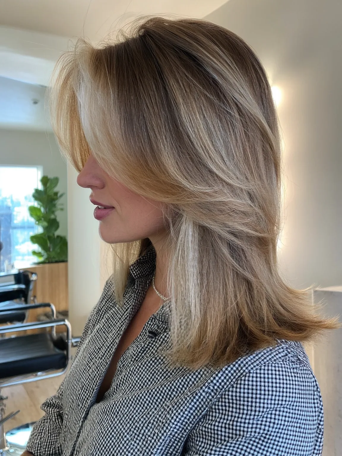 Shoulder-Length Soft Sandy Blonde Layered Waves