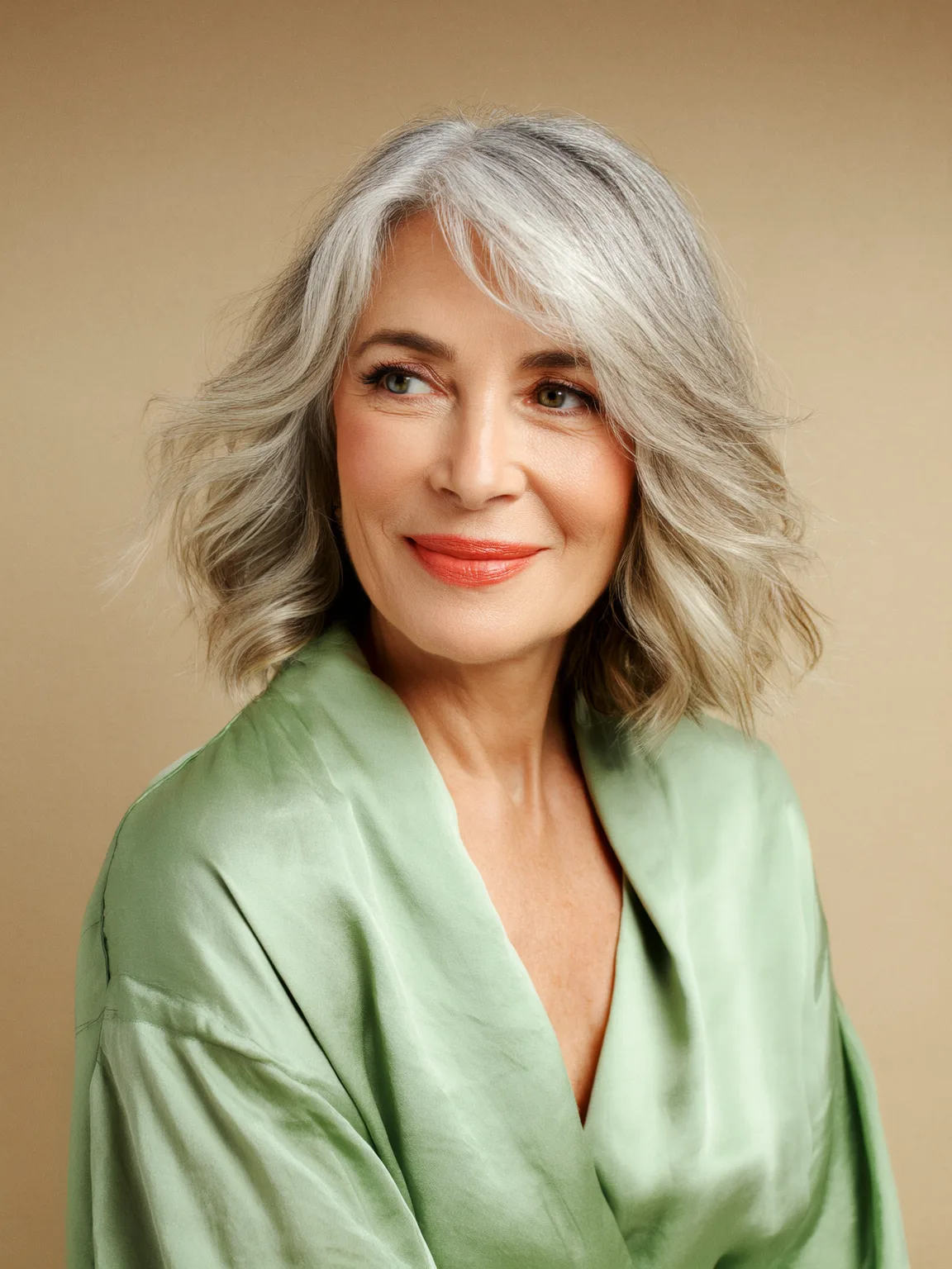 Silver Frost Wavy Lob with Balanced Volume