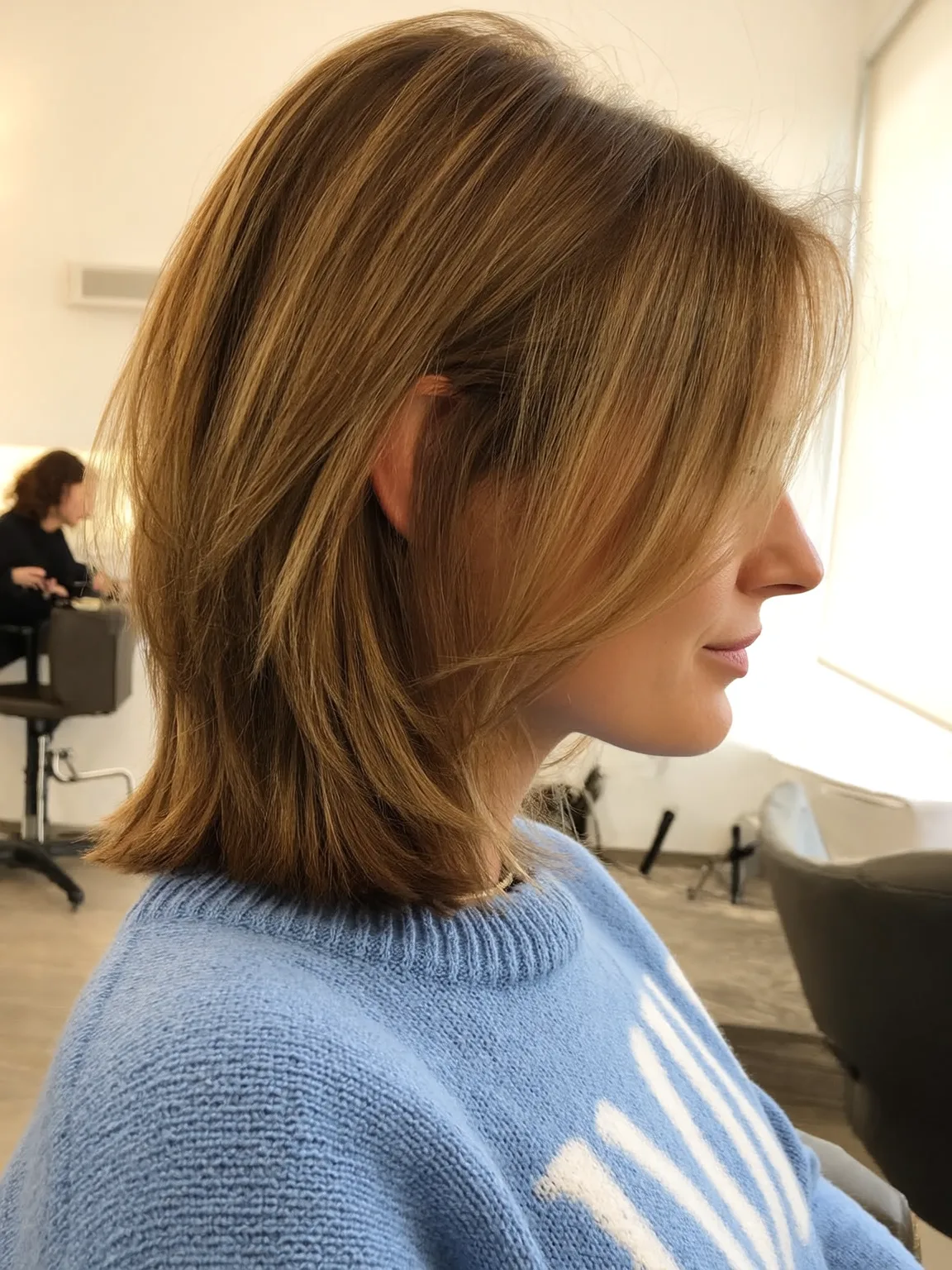 Chin-Length Warm Caramel Brown Straight Lob