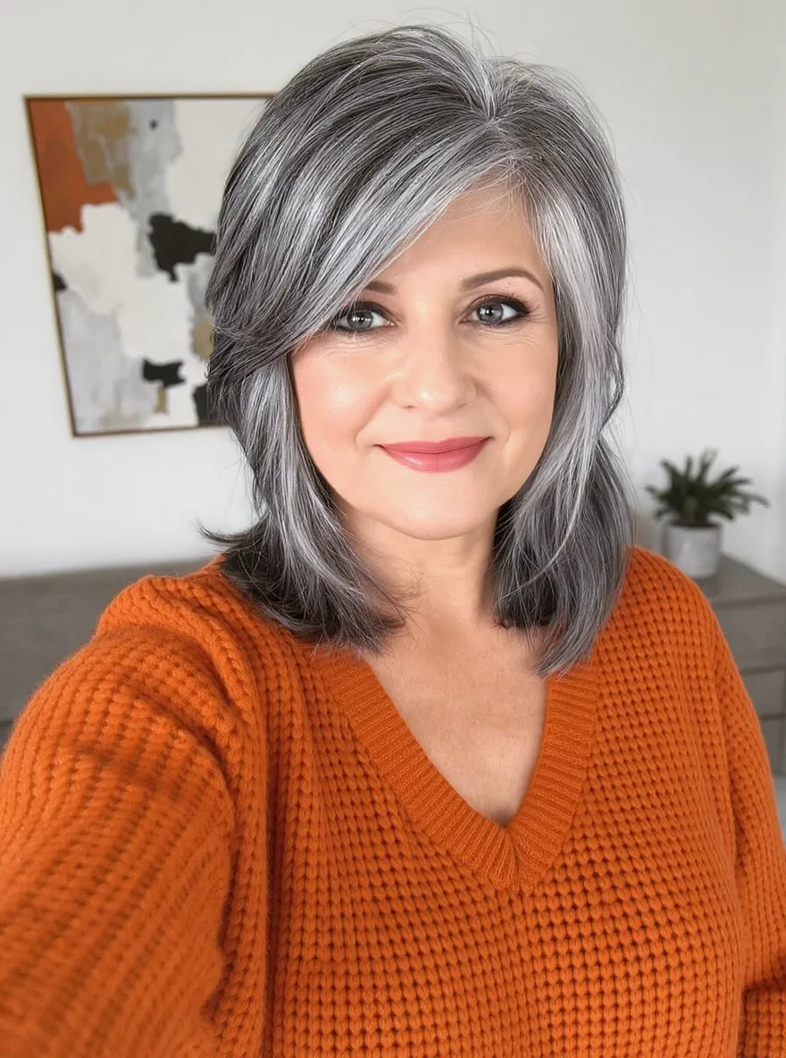 Silver Gray Straight Lob with Natural Tones