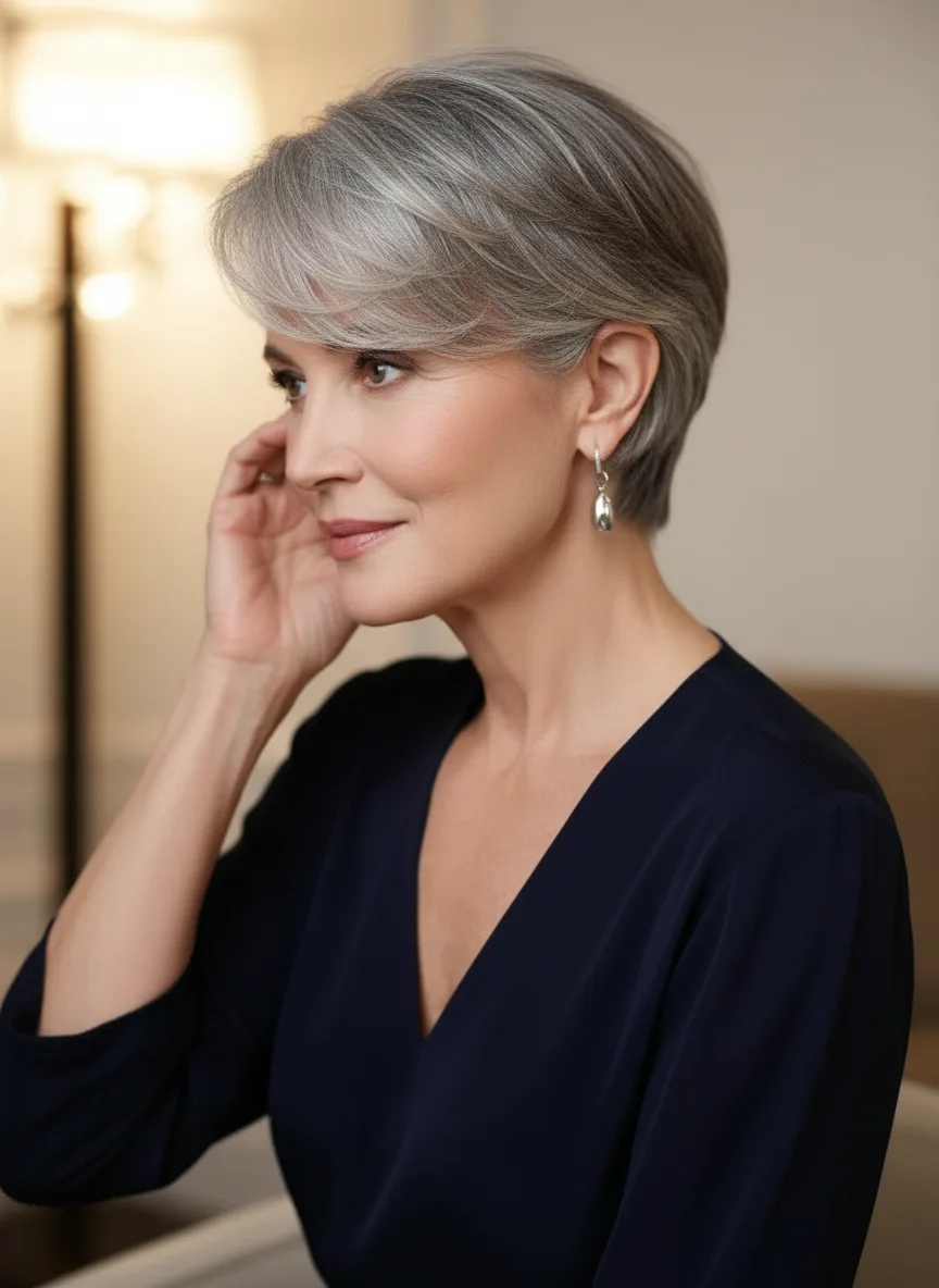 Natural Volume Silver Frost Pixie with Smooth Texture