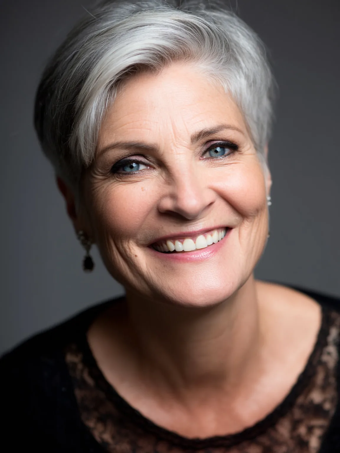 Silver Frost Pixie for Oval Faces with Side-Swept Bangs