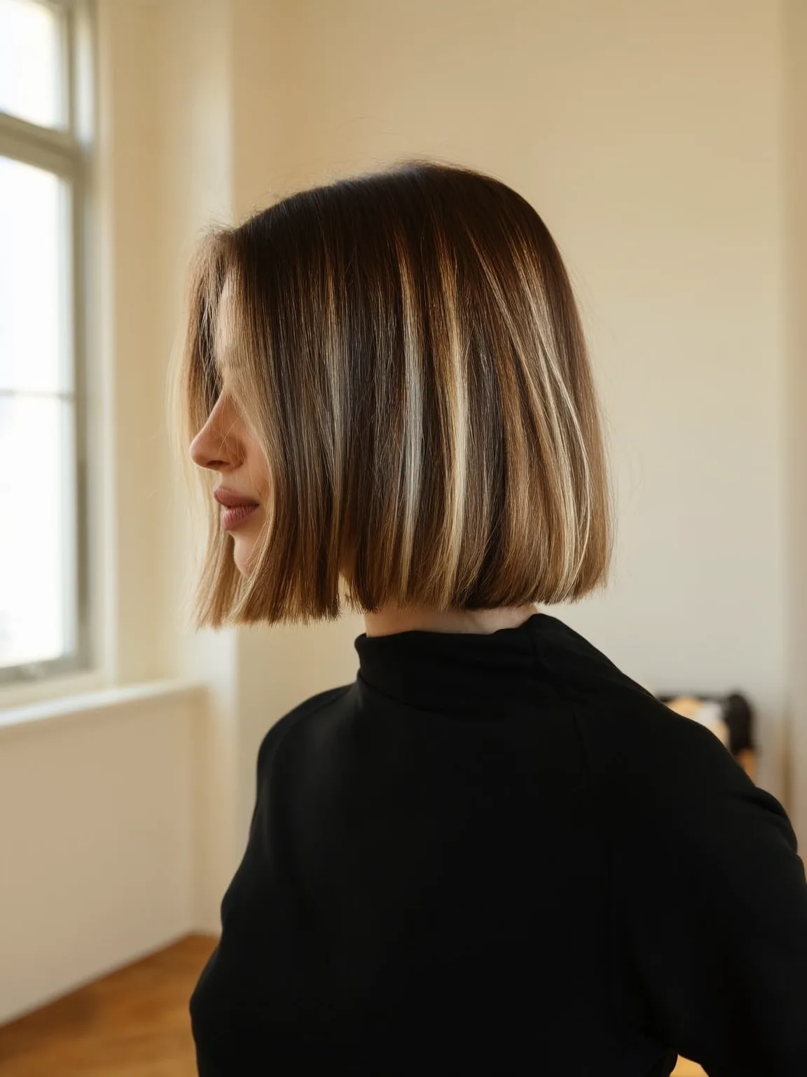 Butterscotch Brown Bob with Blonde Highlights