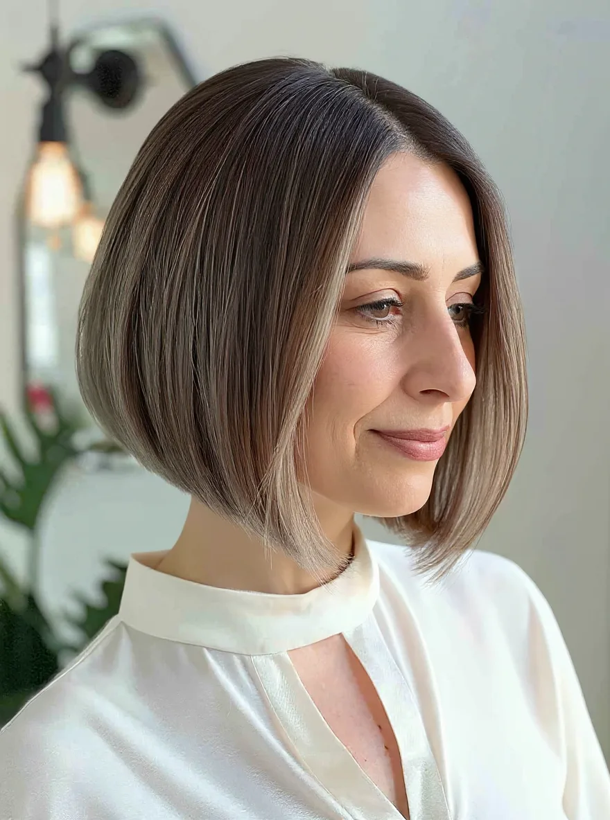 Ash Brown Bob with Medium Volume and Straight Texture