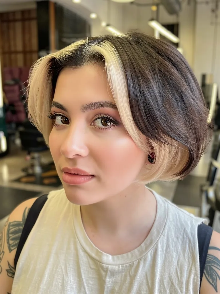 Ash Brown Straight Bob with Platinum Highlights