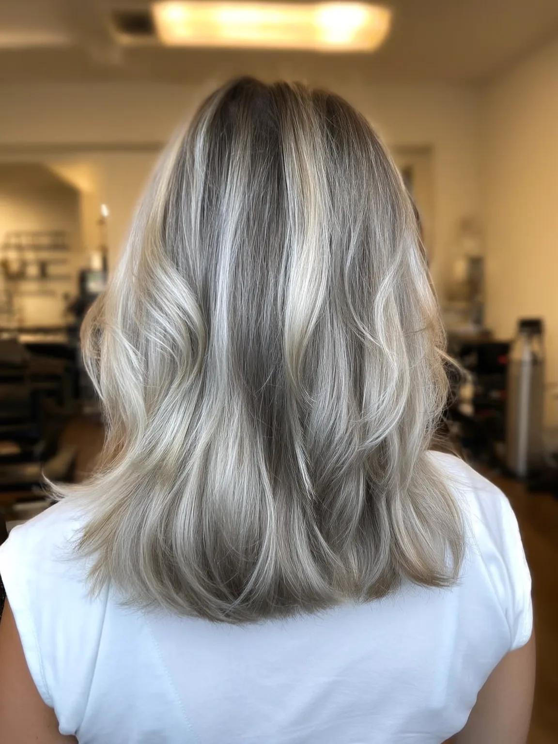 Medium-Length Wavy Silver Frost Layers